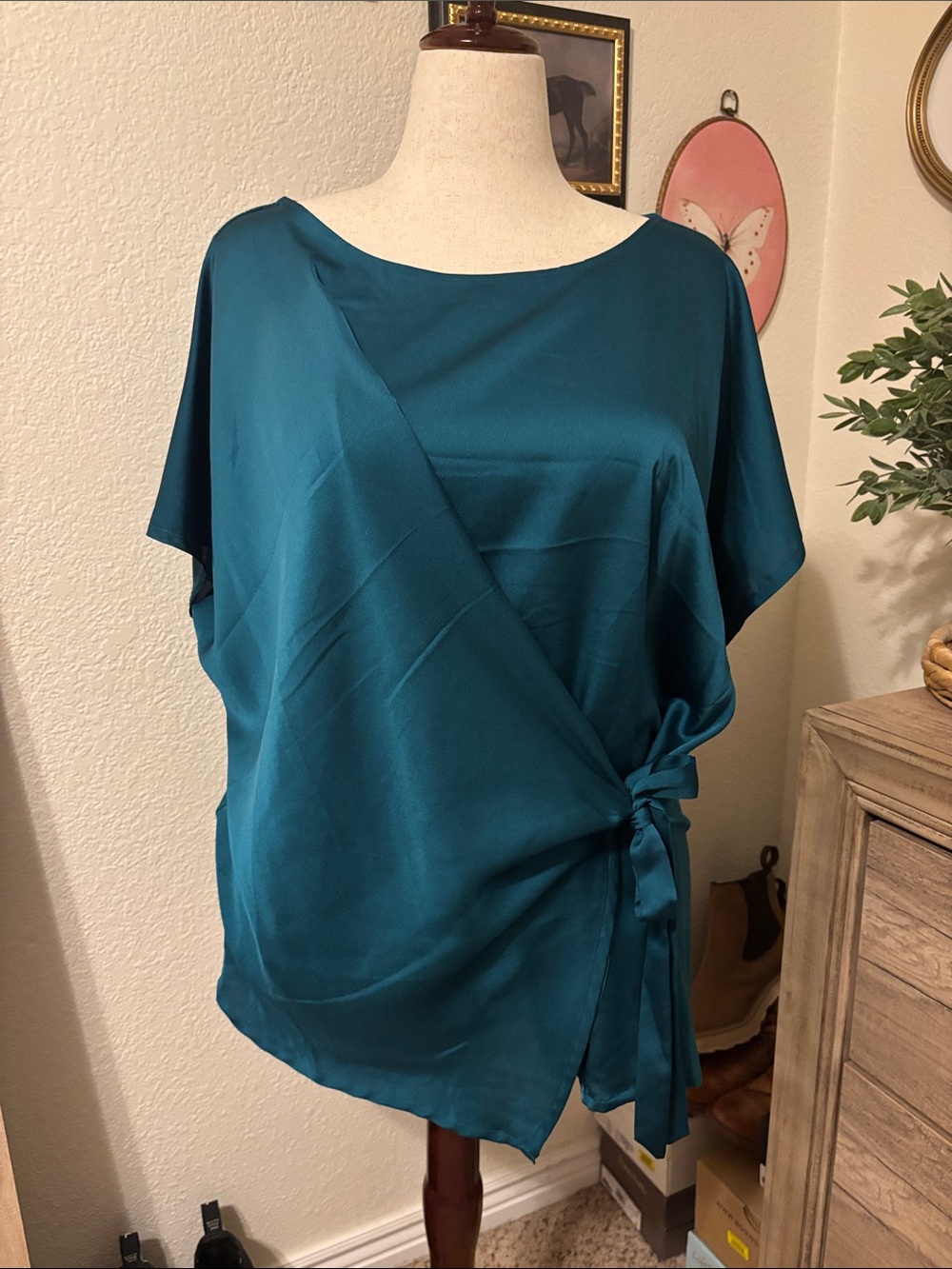 Lane Bryant Teal Green Mixed Media Top-Size 14/16- LIKE NEW